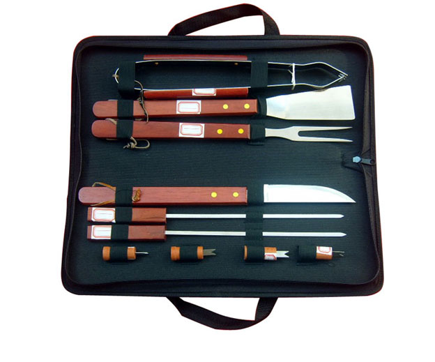 BBQ Set. Stainless Steel With Hard Wood Handles