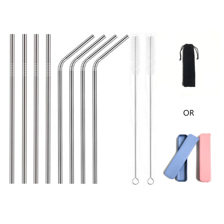 Reusable Stainless Steel Straws Bag With Brush