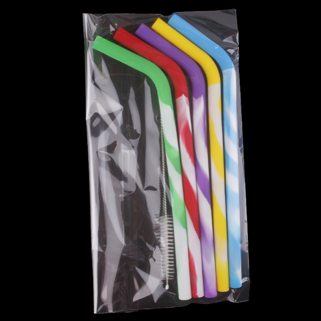 5+2 Pack Reusable Silicone Straws Portable Drinking Straw wi