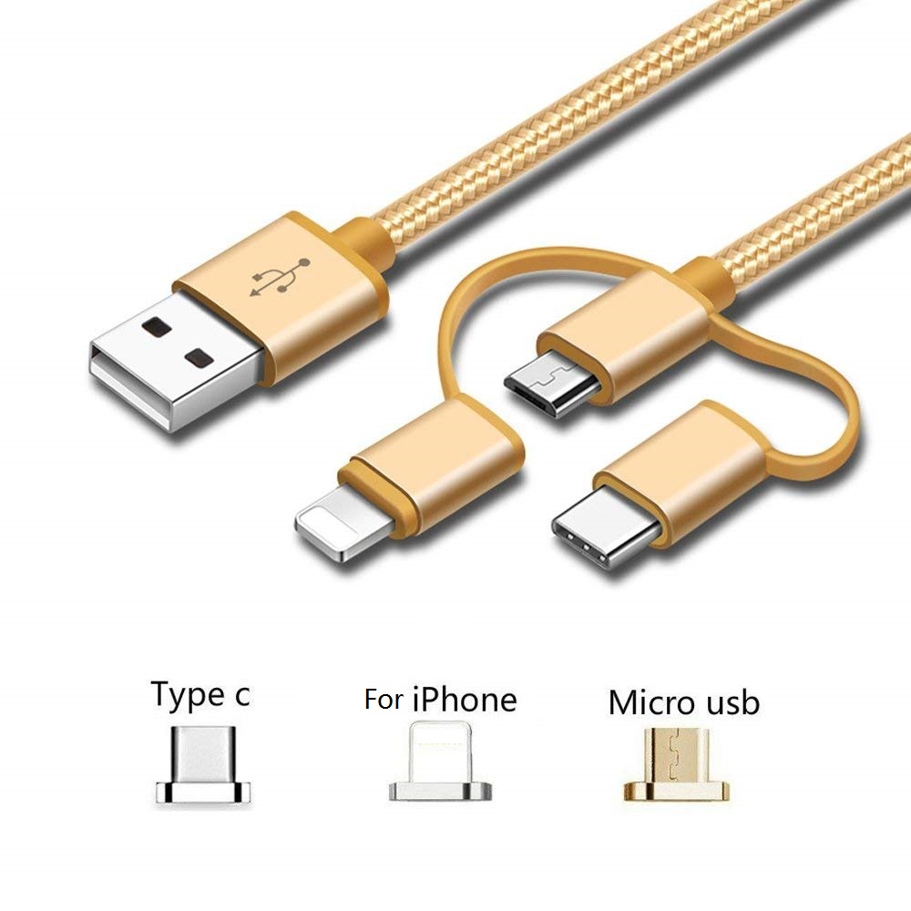 Aluminum Alloy Nylon Data Line 3 in 1 Charging Cable For iPh
